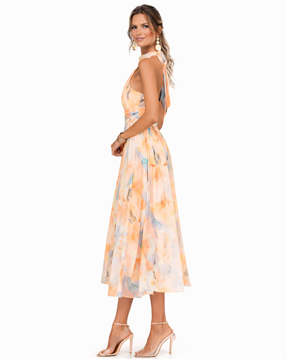 Aurora | Vestido con cuello halter y estampado de acuarela