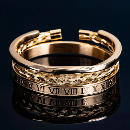 Conjunto de Pulseras Triples Apiladas de Acero Romano