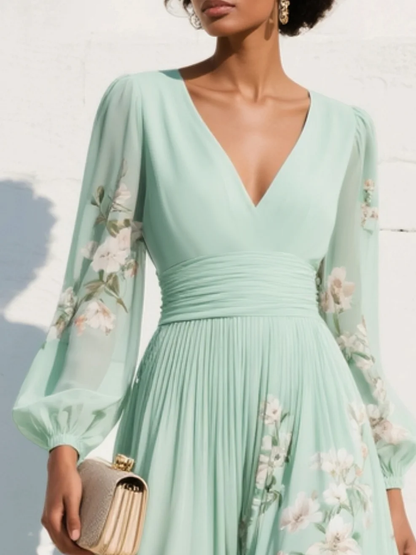 Cisella | Vestido Midi Floral Verde Claro