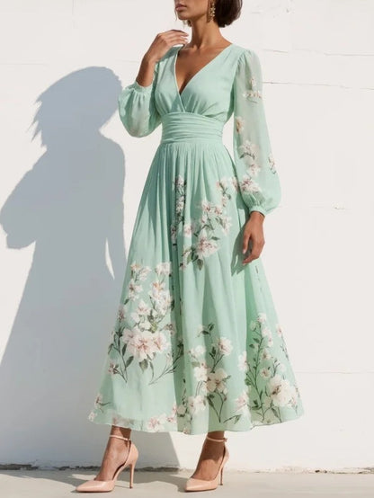 Cisella | Vestido Midi Floral Verde Claro